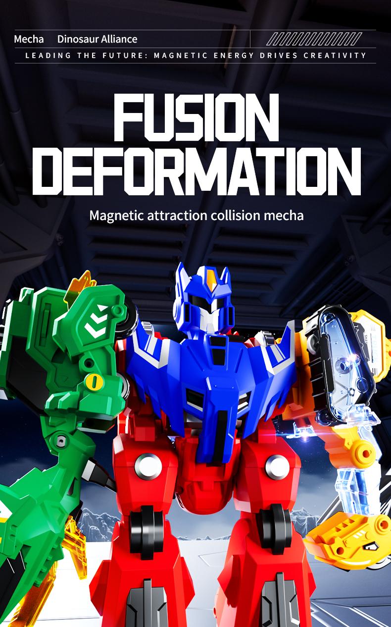 【The best Valentines gift】Exchange Gift Cool STEM Toy Perfect Gift for Toddlers 6-in-1 Magnetic Dinosaur Transformer Car | Auto Collision to Dragon & Unicorn! Build-Your-Own Design for Fun