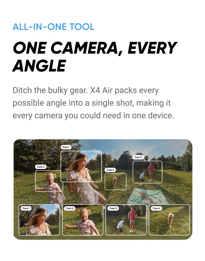 Insta360 X4 Air - Lightweight 165g 8K 360 Camera, Invisible Selfie Stick Effect, Replaceable Lenses, Shoot First & Frame Later, Built-in Wind Guard, FlowState Stabilization, AI-Powered App