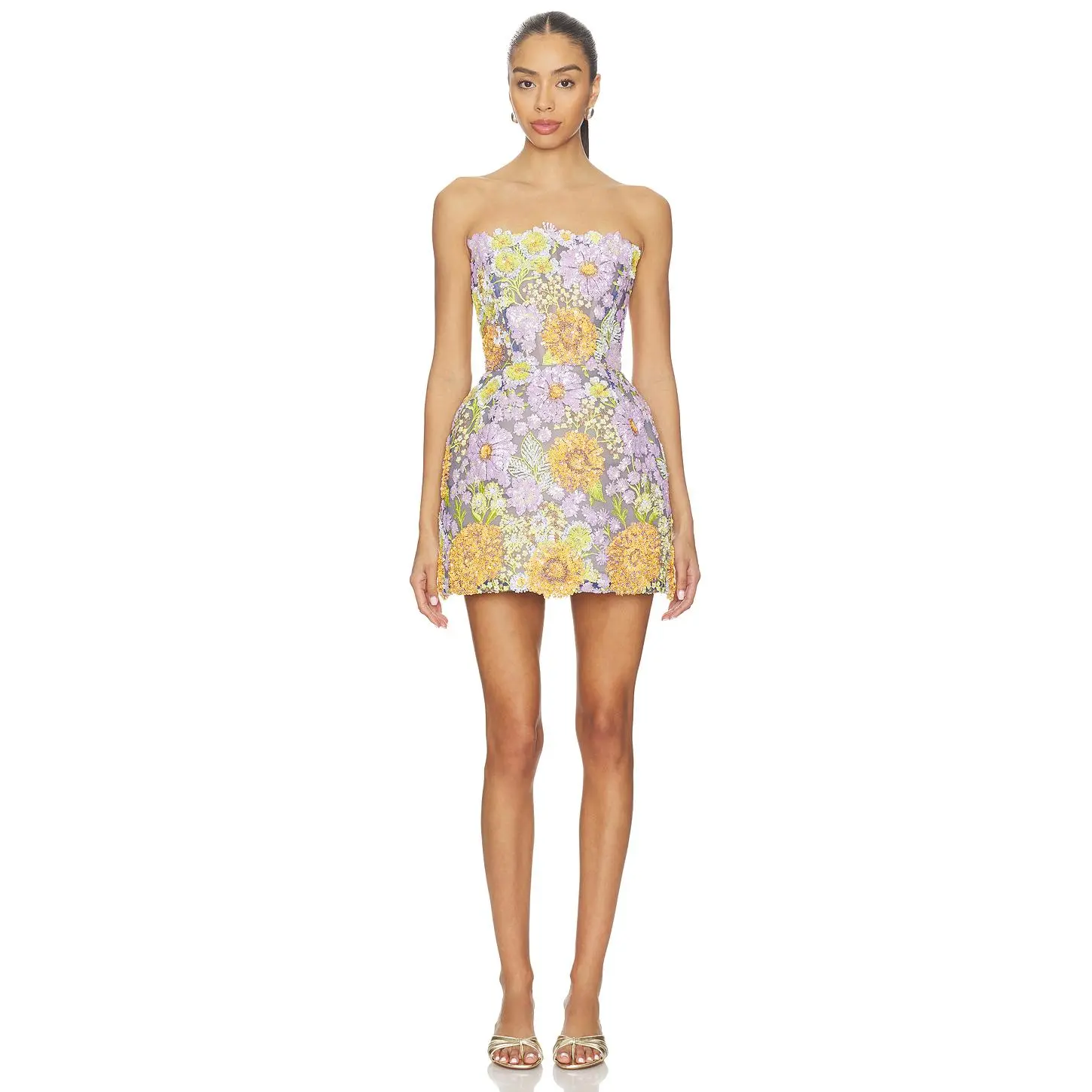 Bronx and Banco Amalfi Pailette Liv Strapless Mini Dress in Lilac Multi