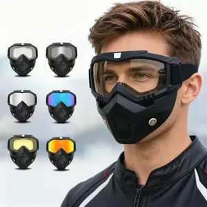 Tactical Full Face Balaclava Mask with Anti-Fog Glass-Lensed Goggles, Breathable Windproof Face Cover for Motorcycle & Cycling