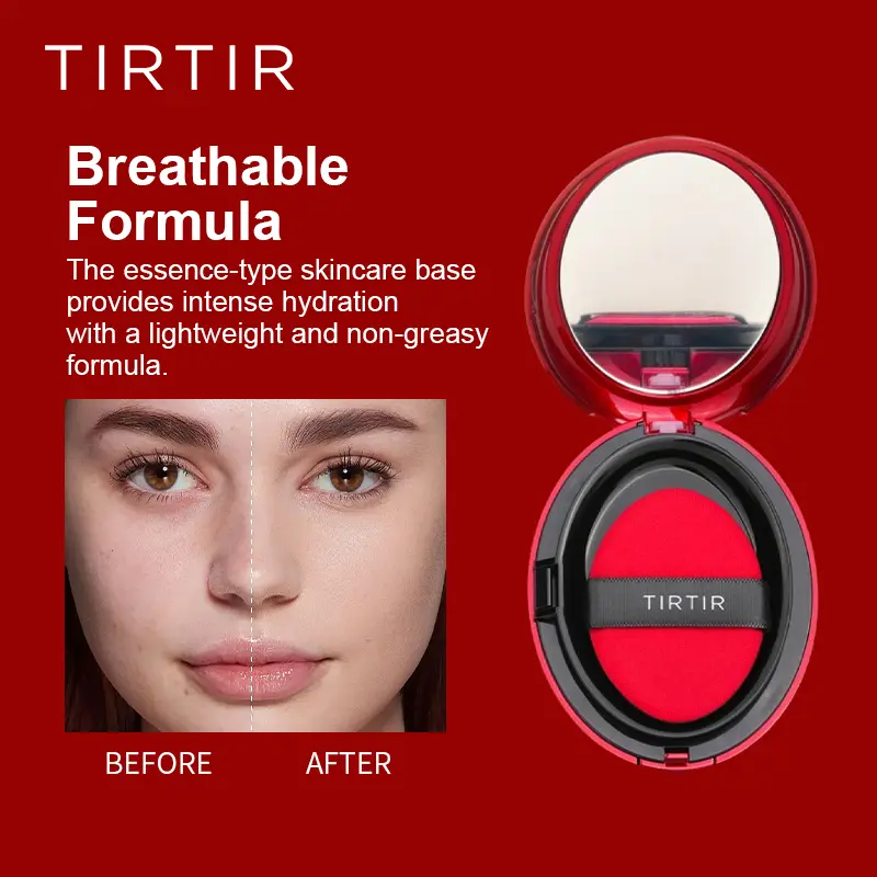 TIRTIR Mask Fit Red Cushion Foundation - Full Coverage, Weightless, Skin-Fit, Satin Glow Finish, Korean Cosmetic, Moisturizing, Hyaluronic Acid-Infused, Radiant, Brightening, Tattoo Cover-Up, Buildable, TikTok Shop Back to School BB Foundation, Moisturize