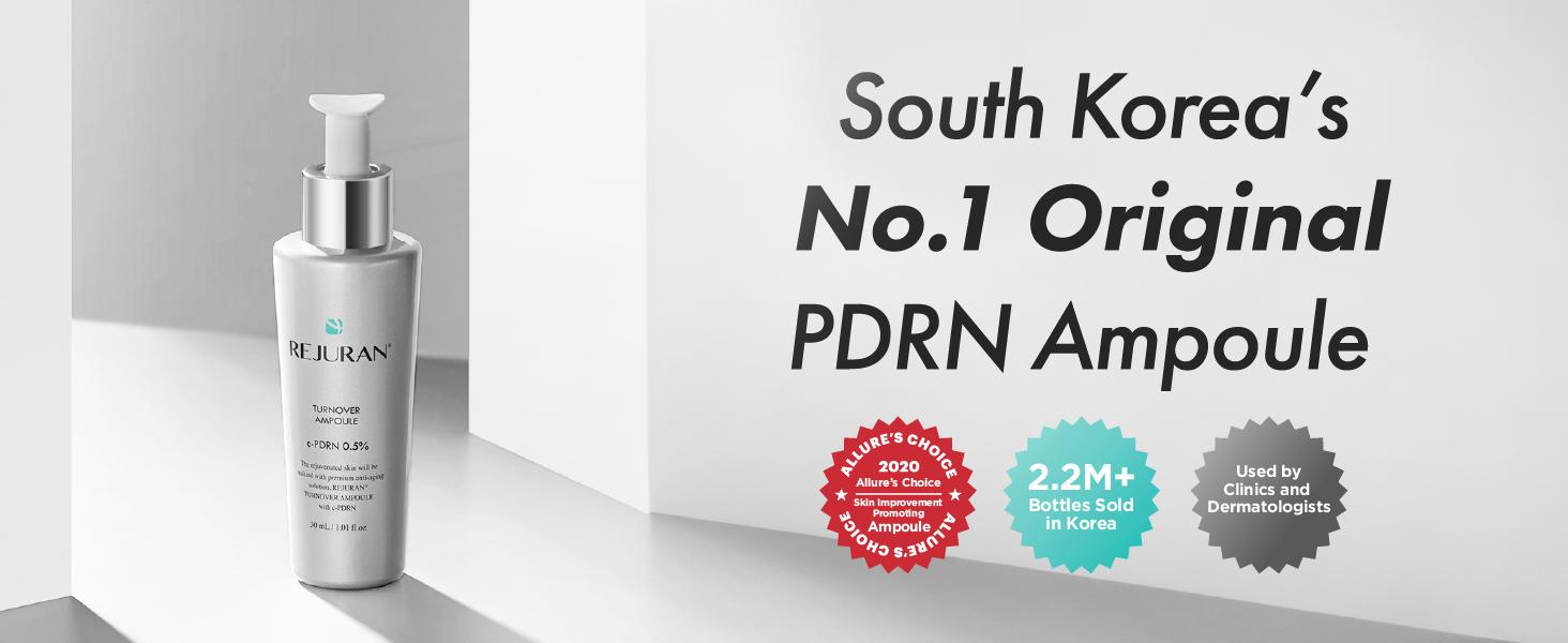 REJURAN Turnover Ampoule 1.01 fl oz & Turnover Mask 5-Pack - c-PDRN - Anti-Aging Face Serum Firmness, Radiance - Skin Repair, Firming Deeply Nourishing Ultra Microfiber Sheet Mask