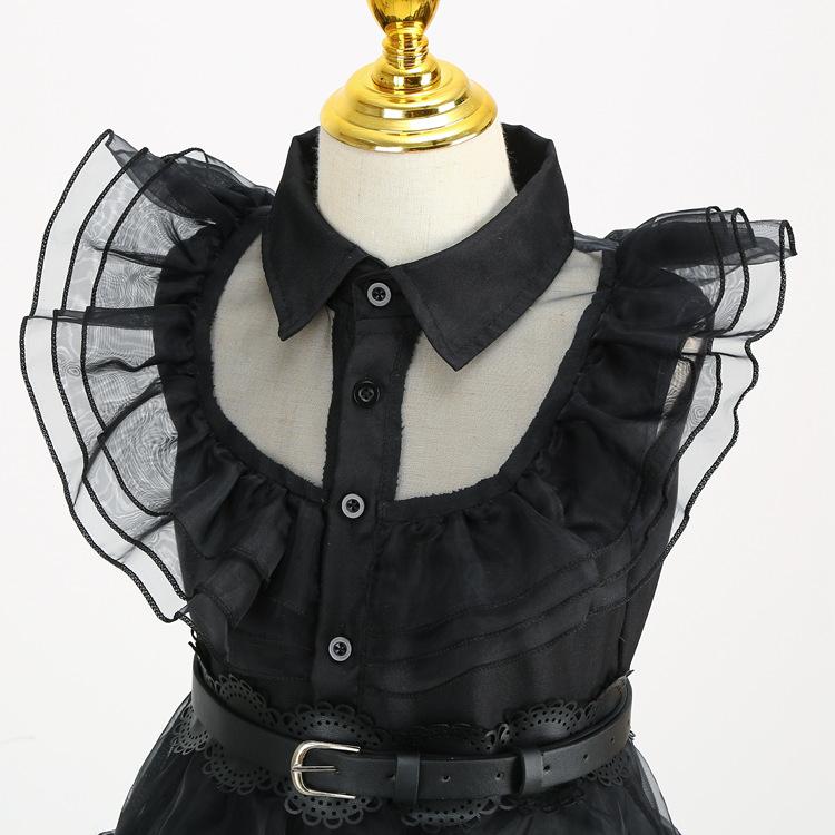 Adams Family Cos Costume Dance Dress Halloween Wednesday Adams Black Dress Cosplay Costume