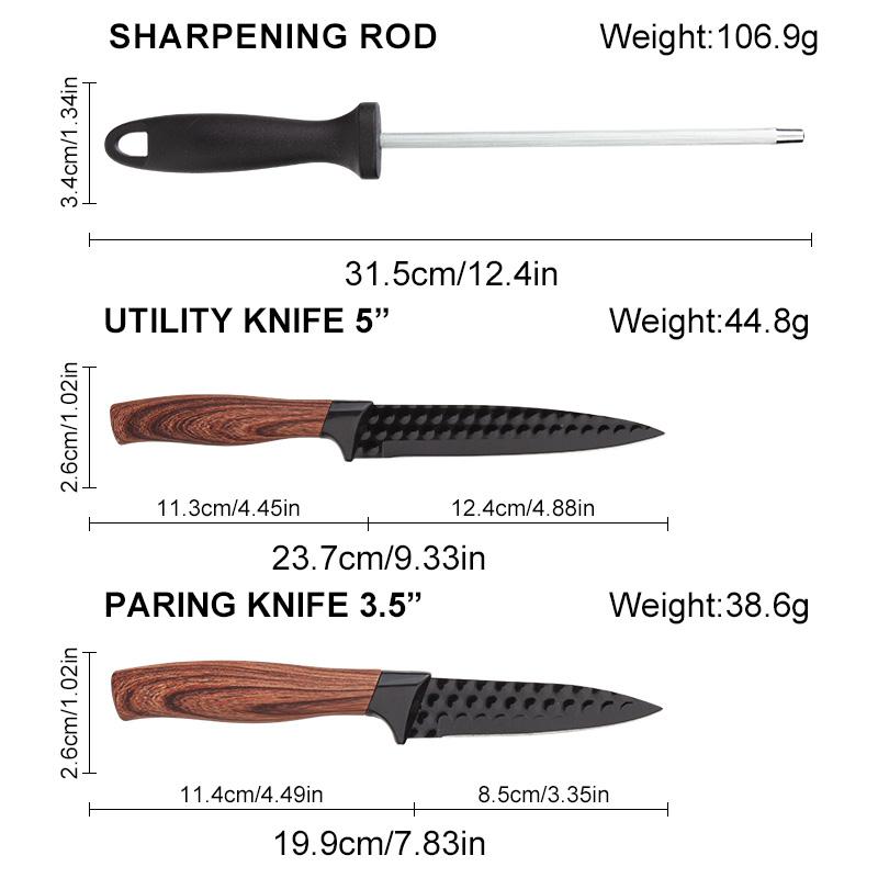 9-Piece Kitchen Knife Set - Black Chef Knife Set with Sharp Blades, Non-Stick Stainless Steel Cooking Knives Set, Ergonomic Wood Grain Handle, Aesthetic Kitchen Knives,Meat Knife Block