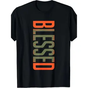 [Graphic Tees] Cotton blessed olive army sun orange t shirt men women casual cotton tee with printed design perfect fan gift for summer unisex clothing camouflage print cotton fabric black -1 TokWear Tee
