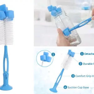 Baby Bottle Cleaning Brush with Nipple Cleaner and Suction Base