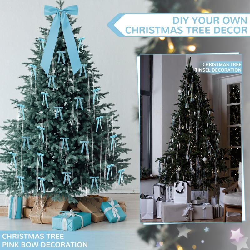 Christmas Clearance Sale Valentine's Day Decor Velvet Bows Christmas Tree Topper Bows & Tinsel Set Christmas Ornaments Bows for Xmas Tree Holiday Home Wedding Party Outdoor Christmas Decor Christmas Gifts, Gif Wrapping & DIY Project