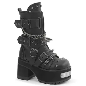 Demonia Ranger-117 Women's Strapped Ankle Boot Featuring Metal Spiked & Metal Claw Adorned Straps