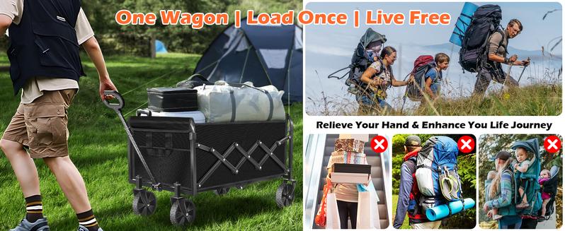 360LBS Load-Bearing Foldable Camping Wagon，Side Pockets, Multi-Functional Hand Cart for Outdoor & Home Use, Grocery & Cargo Trolley Trollies