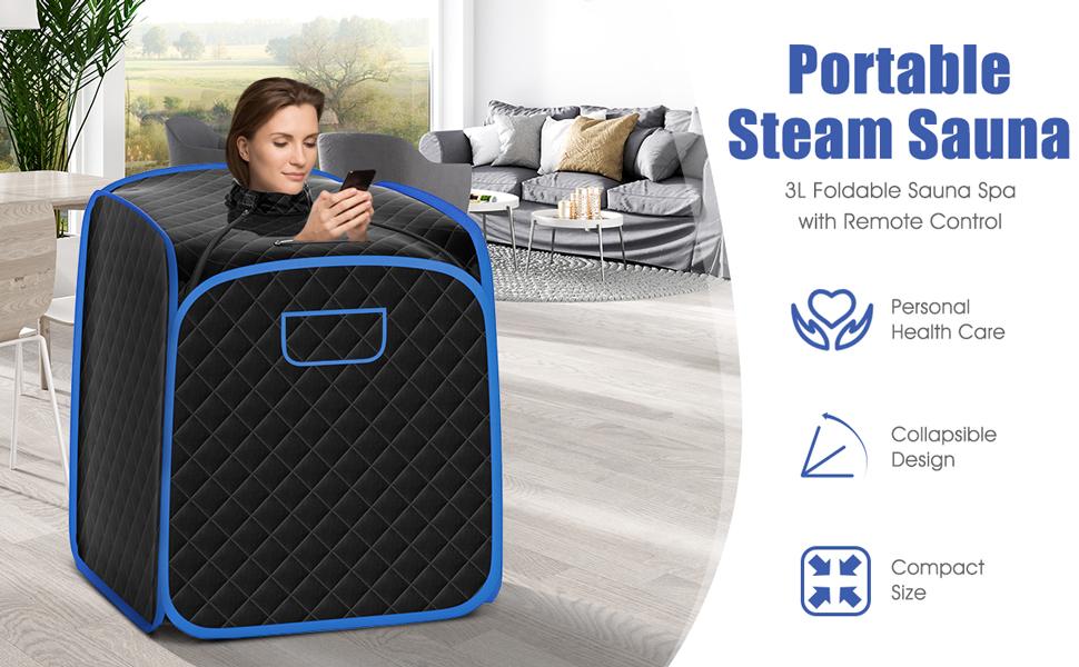 COSTWAY Portable Steam Sauna, 3L Foldable Sauna Spa with Remote Control, 9-Gear Temperature and Timer, Atomization Function, Personal Sauna Tent for Weight Loss, Detox Relaxation at Home