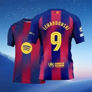 9# Robert Lewandowski 25 26 Home Red And Blue Short Sleeve Soccer Jersey Fans Version