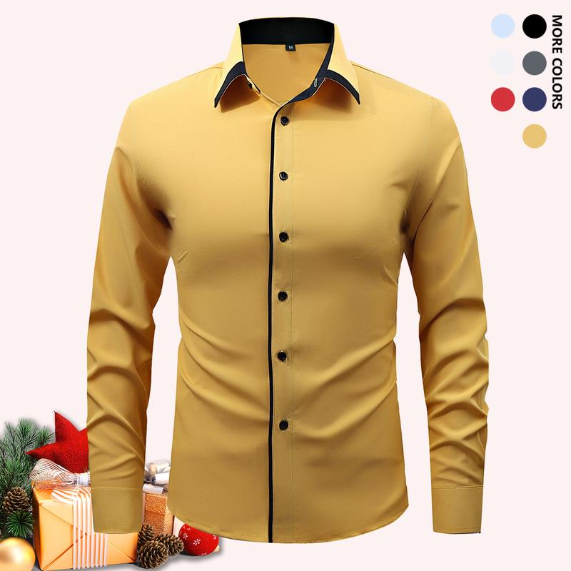 Pack of 5 Men's Business Casual Shirts - Solid Long Sleeve Button Up Shirt, Front Lapel Long Sleeve, Regular Length, Suitable for Four Seasons Office and Commuter Wear, Available in Multiple Colors