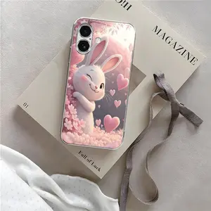 Cute Easter Bunny Case – Funny Rabbit Butt & Pink Heart Aesthetic Cover for iPhone 16 Plus-975