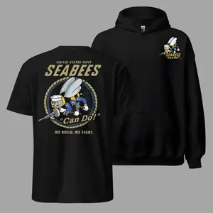 Seabees U.S. Navy T Shirt and Hoodie 2 Sides, Can Do Military Bee Graphic Tee, Soft Cotton Blend T Shirt, Patriotic Navy Apparel for Men & Women, U.S. Navy Veteran Gift