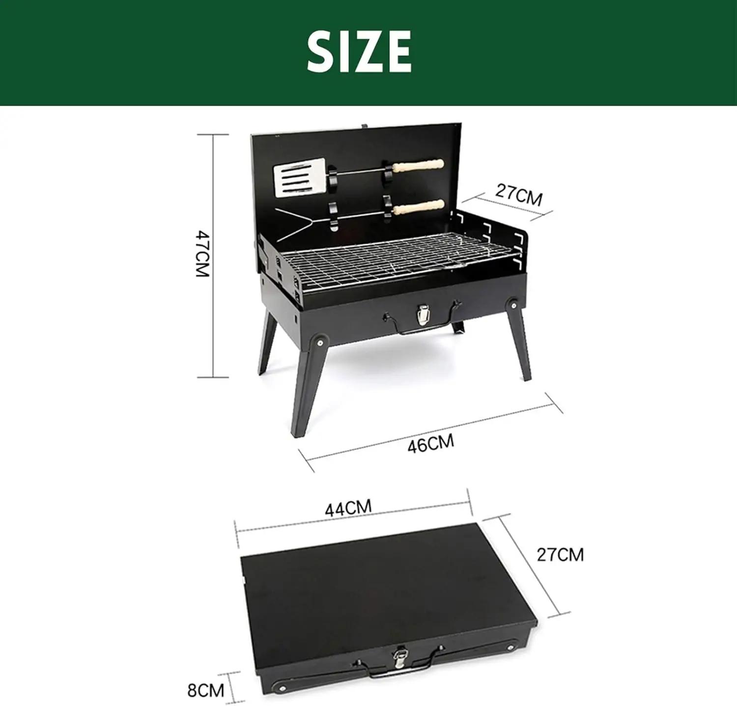 Portable Charcoal Grill Heavy-Duty Cast Iron Adjustable Height Foldable Design with Open Lid Compact Lightweight BBQ Grill for Camping Tailgating Picnics