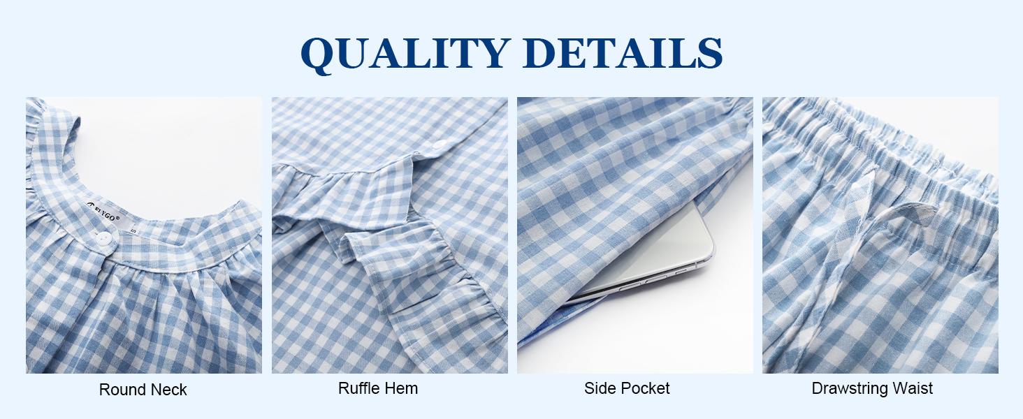 SCUSTY Women Two Piece Sets Y2k Plaid Pajama Sets Ruffle Hem Gingham Short Sleeve Shirt High Waist Bell Bottom Pants Lounge Cute Soft Sets