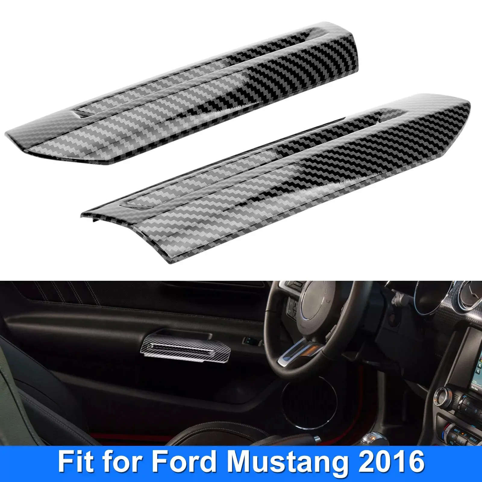 2Pcs Car Door Armrest Cover Trim For Ford Mustang 2015-24 - Carbon Fiber Car Interior Decor, diy Door Handrail Handle Cover Trim,Car Interior Accessory