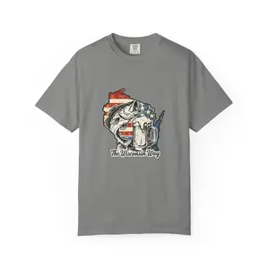 Wisconsin Fishing Flag Map T-Shirt | The Wisconsin Way, Bass & Beer Graphic | 4th of July