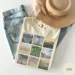 Claude Monet Shirt Vintage Aesthetic Comfort colors for art lover, Gift for art teacher Monet tshirt, Famous painting grid tee
