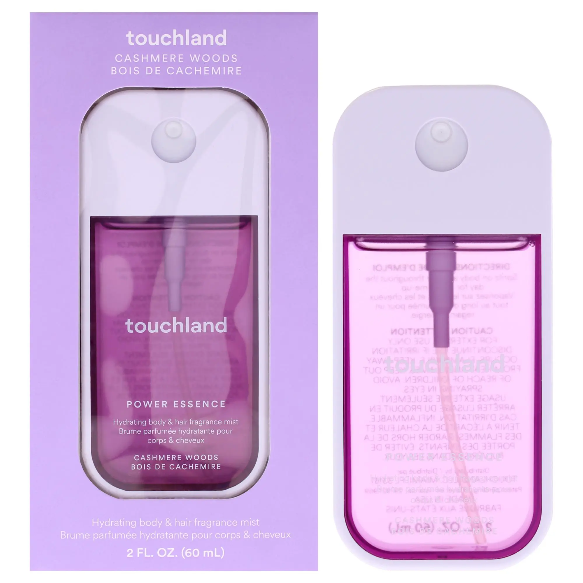 Touchland Cashmere Woods Unisex Power Essence Hydrating Moisturizer Body & Hair Mist Spray Bottle - 2oz Single Unit Fragrance Mist