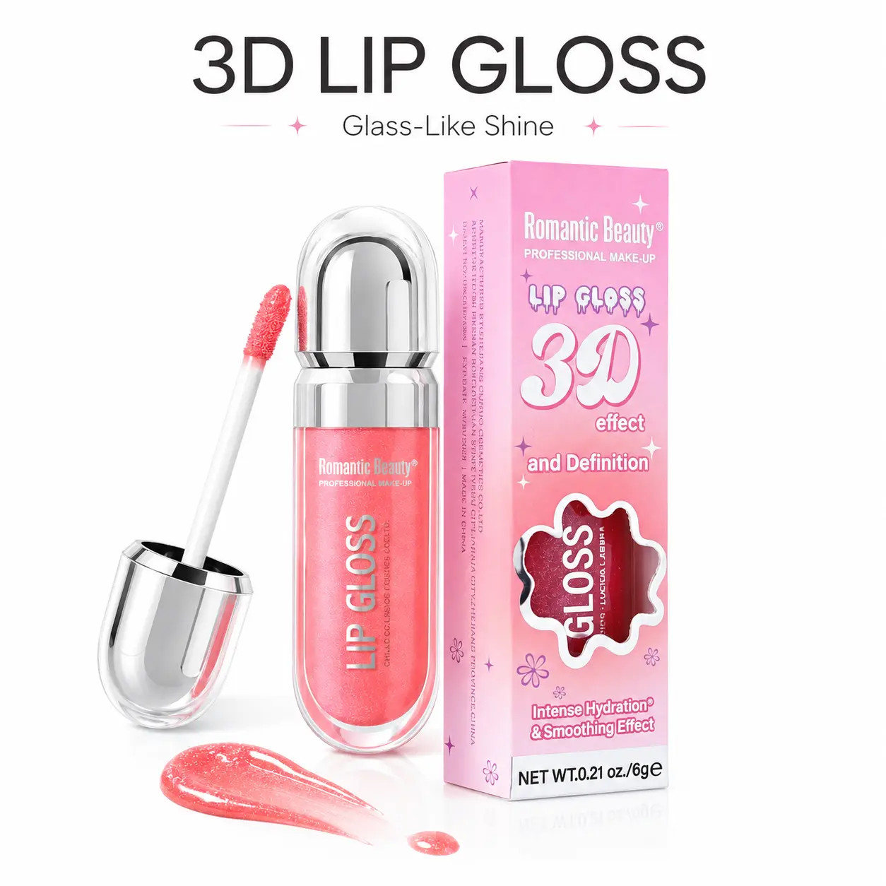 Romantic Beauty 3D Definition High Shine Lip Gloss, Glass-Like Shine Plumping Hydrating Lip Tint, Intense Hydration Smoothing Non-Sticky Lip Makeup, Long Lasting Moisturizing Daily Lip Cosmetics for Women All Lip Types