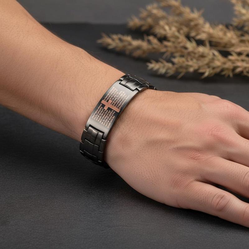 Men's Cross Magnetic Bracelet with Ultra Strength Magnets Adjustable Links Jewelry Box Gift Sizing Tool Included for Perfect Fit Men's Cross Magnetic Bracelet with Ultra Strength Magnets Adjustable Links Jewelry Box Gift Sizing Tool Included for Perfect Fit