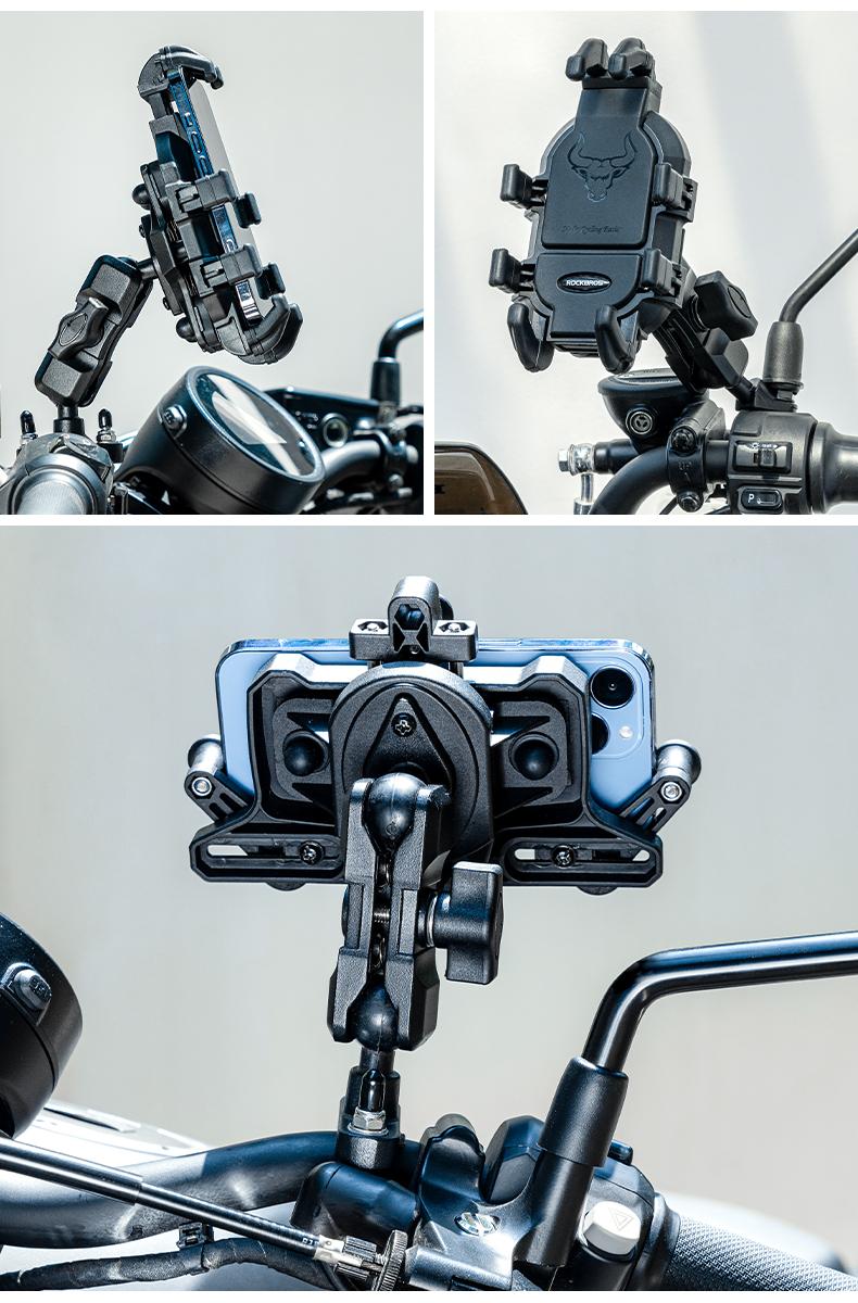 ROCKBROS Motorcycle Phone Mount with Vibration Dampener for 4.7''-7.1'' Phones, Universal Motorcycle Cell Phone Holder Handlebar Phone Mount(Handlebar Mount)