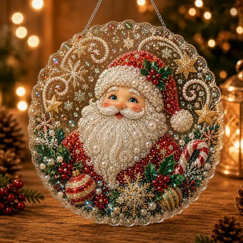 DIY Diamond Art Kit - Hangable Christmas Decorations Santa Hanging Ornament, Shiny Colorful Gem Craft, Festive Decoration for Tree & Window, Holiday Home Decor Gift Set, Diamond Art Kits, Multiple