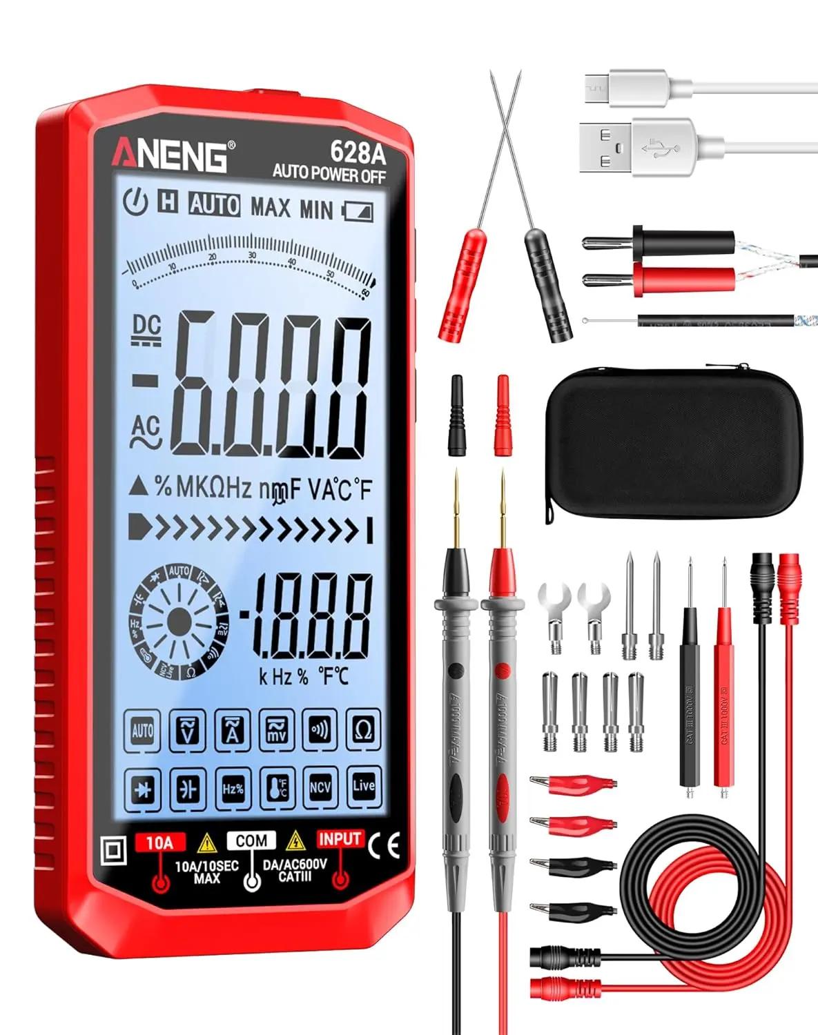Digital Multimeter - 4.5 in TRMS 6000 Counts Rechargeable Automatic Range Electrical Tester, Measures AC/DC Voltage, Current, Resistance, Capacitance, Temperature, Hz, NCV, Diode, Continuity for DIY Projects, Vehicles, 4.5 Inch
