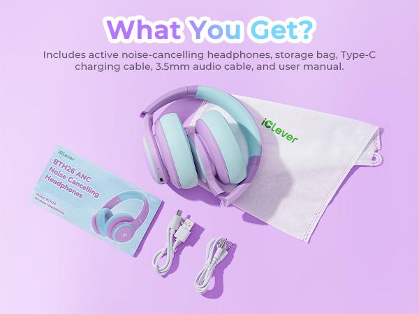 iClever Kids BTH26 Active Noise Cancelling Headphones Bluetooth5.4 Headphones with Mic Audio Earbuds Headset
