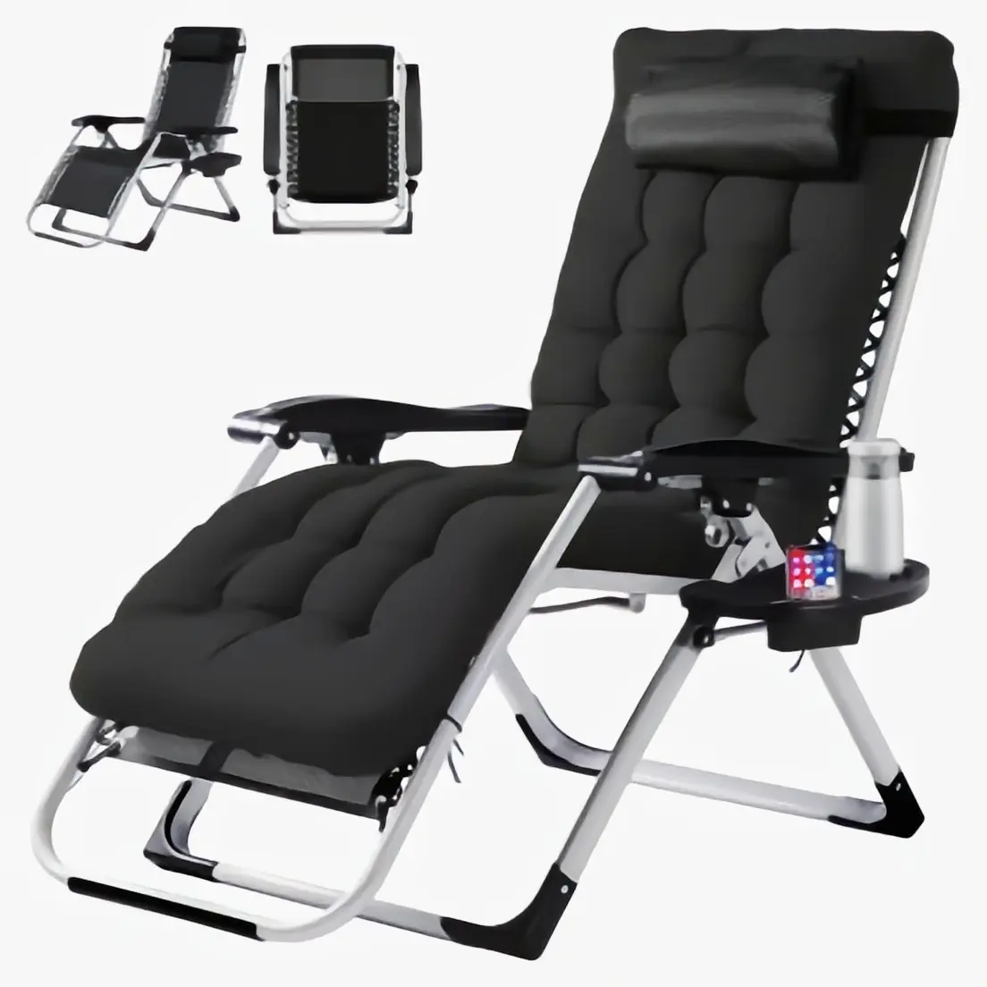 Zero Gravity Chair – Reclining Lounge Chair with Cup Holder & Removable Cushion, 440 lbs Capacity, Foldable Patio & Camping Chair