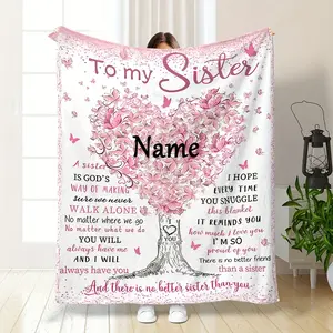 Custom name love letter to sister fleece blanket, suitable for sofa, bed, birthday, children, friends, gift