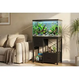 Garvee 20-29 Gallon Fish Tank Stand with Power Outlets, Heavy Duty Metal and Wood Construction, 4-Tier Open Storage Shelves, and Sturdy Legs for Aquarium Support and Organization