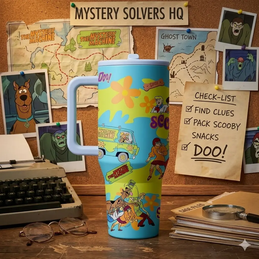 1pc 40oz Insulated Mug, Vacuum Insulated Thermos, Retro Hippie 70s Psychedelic Flower & Van Print Thermal Mug, Light Blue Tumbler With Handle and Lid, Double Wall Leak Proof Large Travel Cup for Hot and Cold Drinks, Groovy Nostalgic Gift for Coffee Lovers