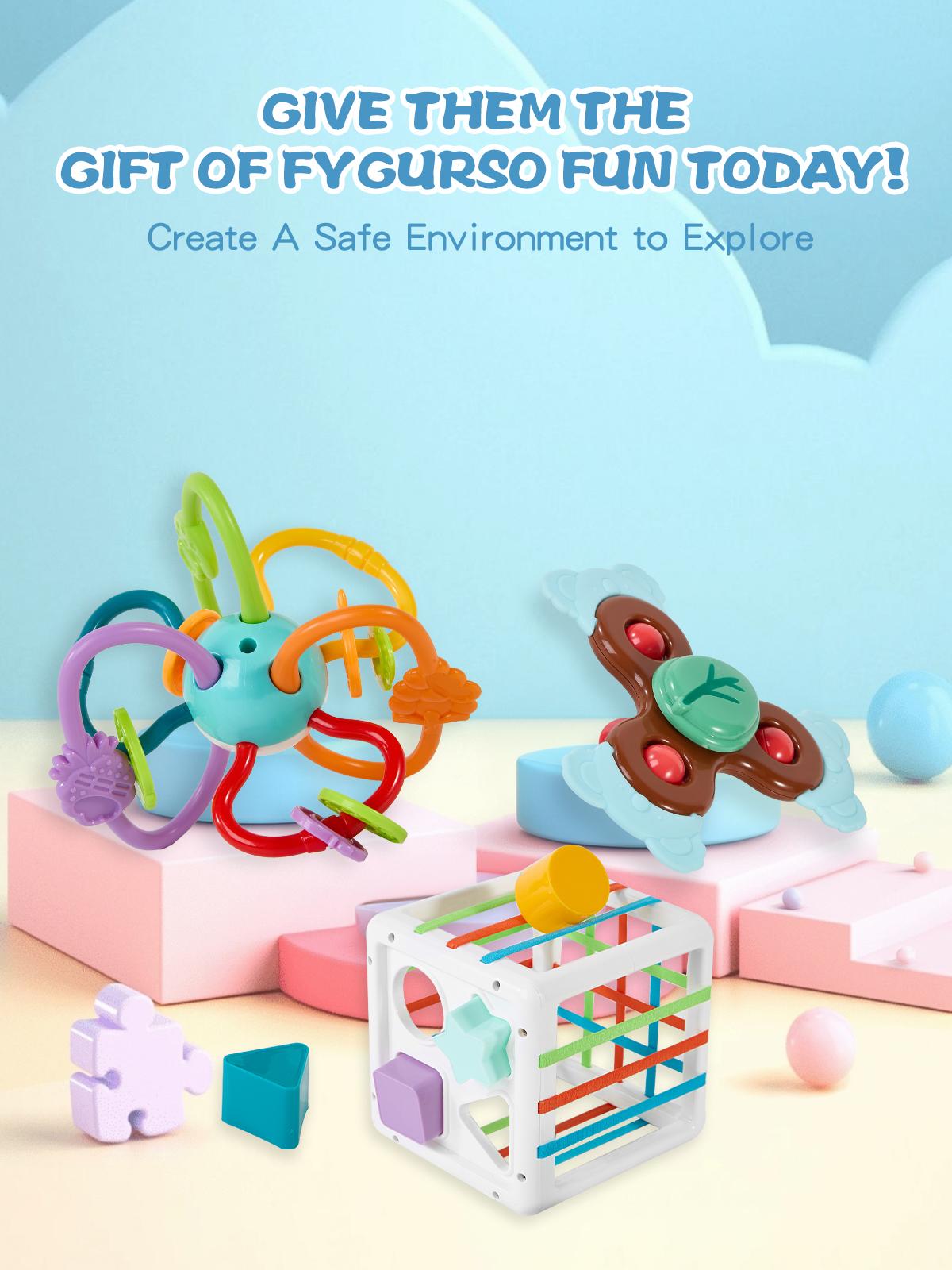 Fygurso Montessori Baby Shape Sorter Strong Sensory Bath Toy for 6-36 Months with Suction Cup, Develops Fine Motor Skills, BPA Free, Unisex