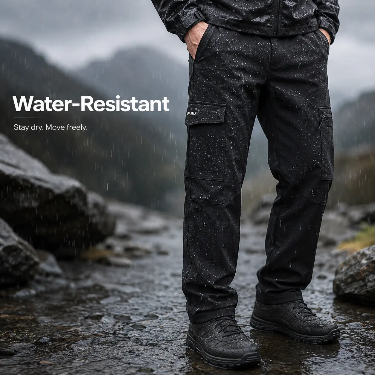 Men’s Water-Resistant Fleece-Lined Cargo Pants – Thick Warm Winter Work Pants with Multi-Pocket Utility Design, Windproof Outdoor Hiking & Casual Tactical Trousers for Cold Weather