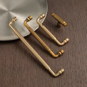 6 Pack Cabinet Pulls Handle Modern Vertical Groove Textured Grip for Kitchen Drawers & Cupboard Gold Finish