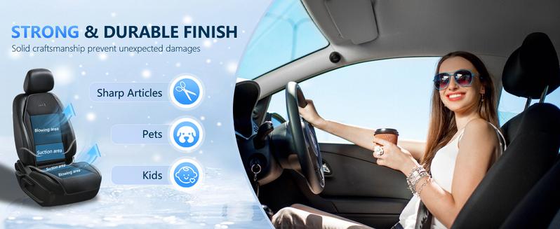 Florich 12V/24V Cooling Car Seat Cushion - Ice Cooling Gel Pad w/ 3 Speed Fans - Universal Fit for Car/Truck/SUV - Summer Cooler Seat Cover - Ventilated Back Support - (Black  Cushion and Back Cushion)