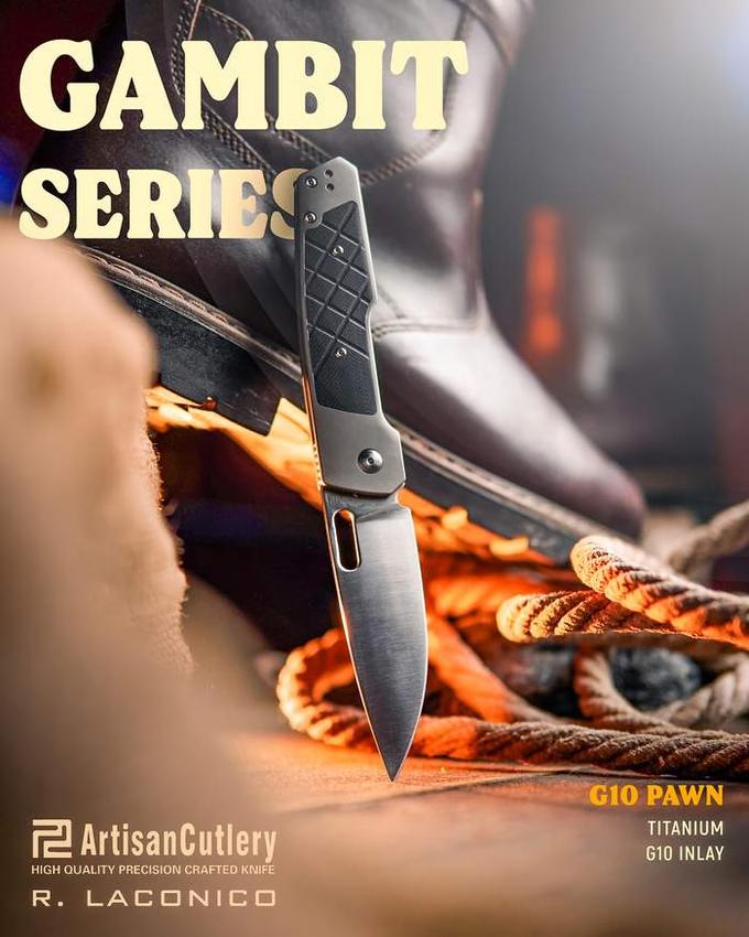 Artisan Cutlery Gambit Pocket Folding Knife with CPM S90V Steel Blade and Titanium Handle Design By Ray Laconico