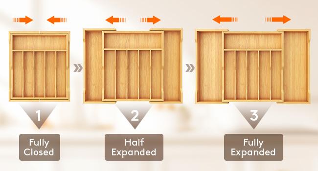 Lifewit Silverware Drawer Organizer, Expandable Utensil Tray for Kitchen, Bamboo Flatware & Cutlery Holder, Sturdy Wooden Design