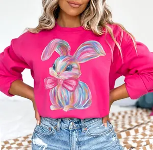 Brushstroke Bunny Easter Sweatshirt, Bunny Coquette Bow Sweater, Pink Bunny Sweatshirt, Brushstroke Coquette Easter Sweater Girls Easter Preppy Easter