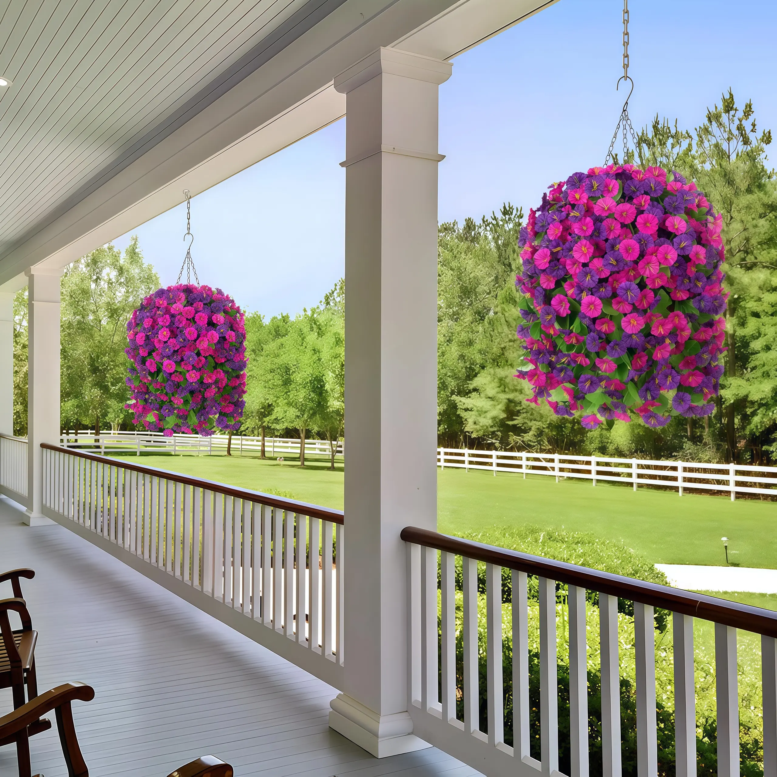 Elegant UV-Resistant Artificial Silk Hanging Hydrangea Bouquet - Purple-Red & Deep Purple Faux Florals for Balcony, Spring-Summer Home Porch Decor, Indoor-Outdoor Garden Flower Pots & Planters Accents