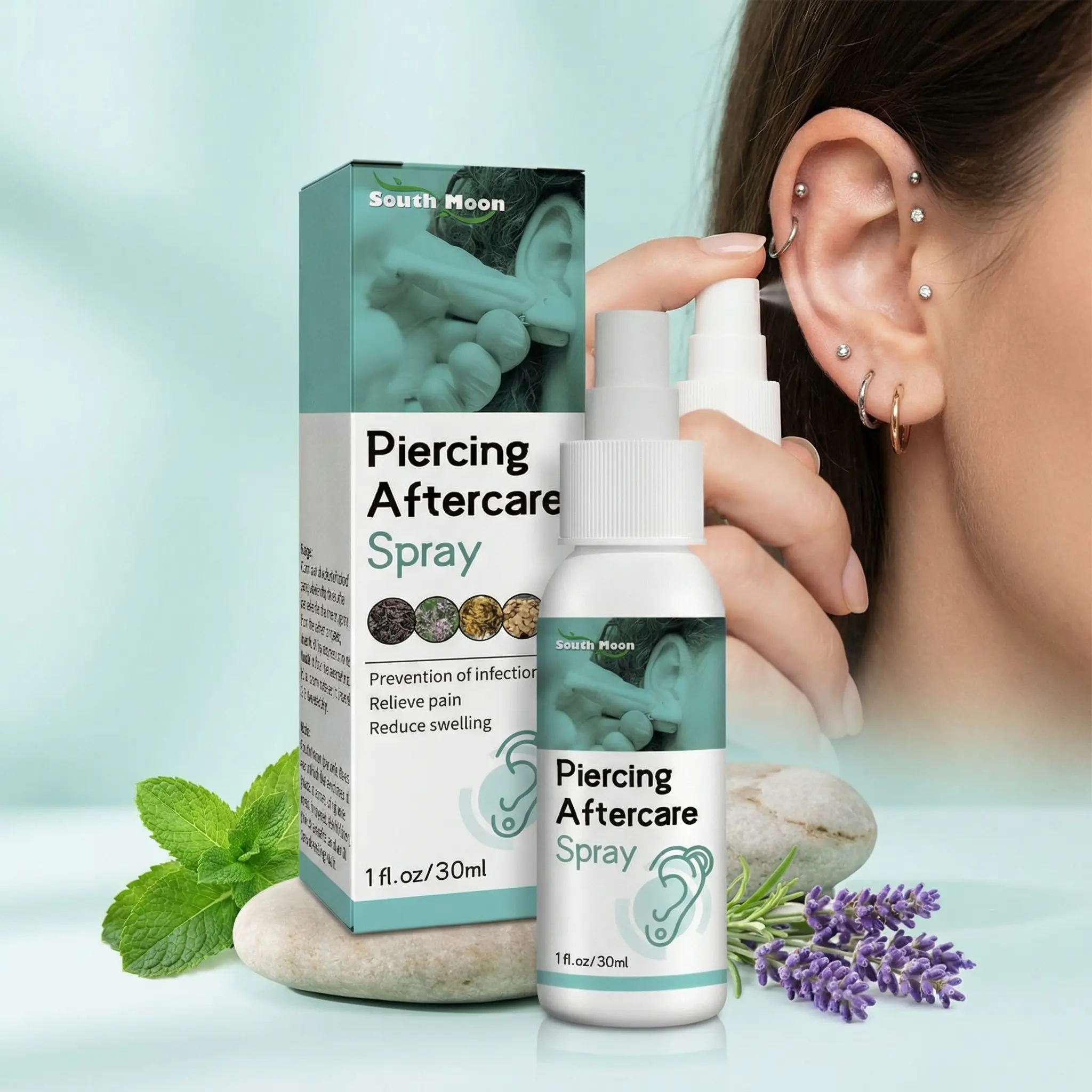 Piercing Aftercare Spray, Gentle Cleansing Solution to Prevent Clogging and Odor, Soothes Skin During Healing for New Nose, Ear, and Navel Piercings, Nose Piercing, Multiple Piercings