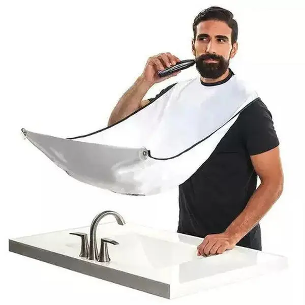 Men's Beard Bib Shaving Apron Beard Catcher with Strong Suction Cups, No Mess Beard Trimming Cape for Bathroom Mirror, Hair Catcher Cloth for Mustache Grooming, Easy Clean Barber Accessories Gift for Men Attachment Daily
