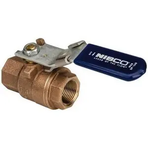 NIBCO 3/4" FNPT x FNPT Bronze Standard Full Port Ball Valve, 2 Piece, Inline-1 Way Flow, Locking Lever Handle, 600 WOG, 150 WSP NL950L8, Inline - One Way Flow