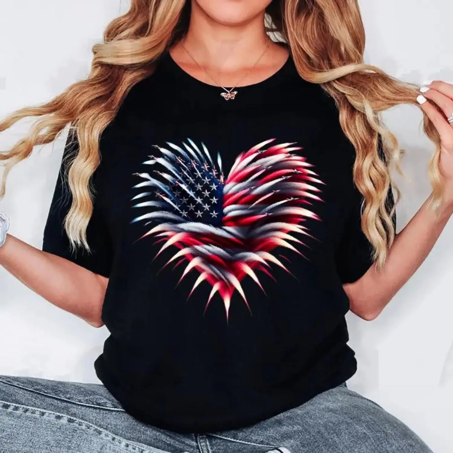 Vintage Fighter Jet Airplane With American Flag Heart For Fourth of July Celebration