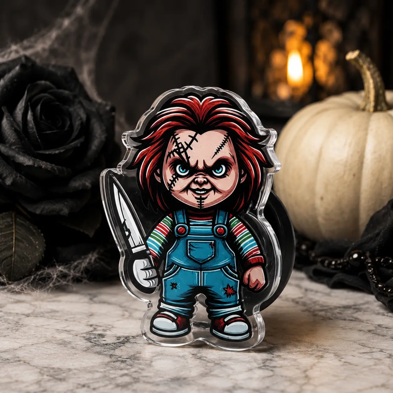 Alternative Style Evil Red-Haired Doll Slasher Phone Grip - Aesthetic Spooky Horror Character Griptok