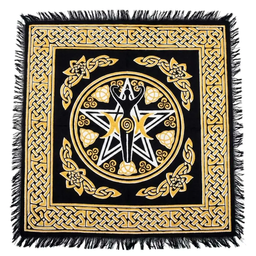 Pentagram Goddess Altar Cloth — 18" x 18" Rayon Celtic Wiccan Ritual Cloth