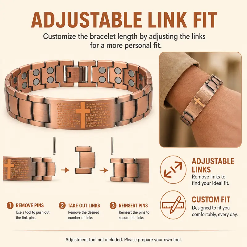 YLNWH Copper Magnetic Therapy Bracelet for Men & Women, 3X Ultra Strength Magnetic Bracelets, Copper with 3500 Gauss Neodymium Magnets, Eliminate Static Electricity, Magnetic Field Therapy Jewelry