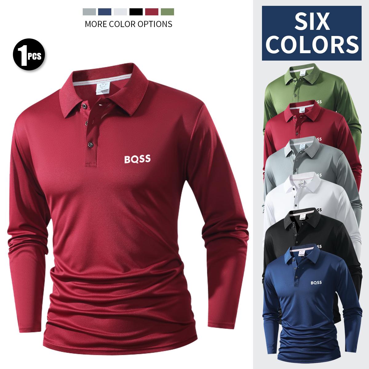Men's long-sleeved POLO shirt, high-end fabric comfortable and versatile regular version button-up fashion top men's clothing, printed lapel golf shirt, tennis training business leisure outdoor sports jumper